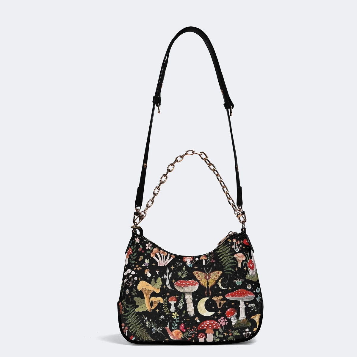 Starry Mushroom Print - Leather Crossbody Bag