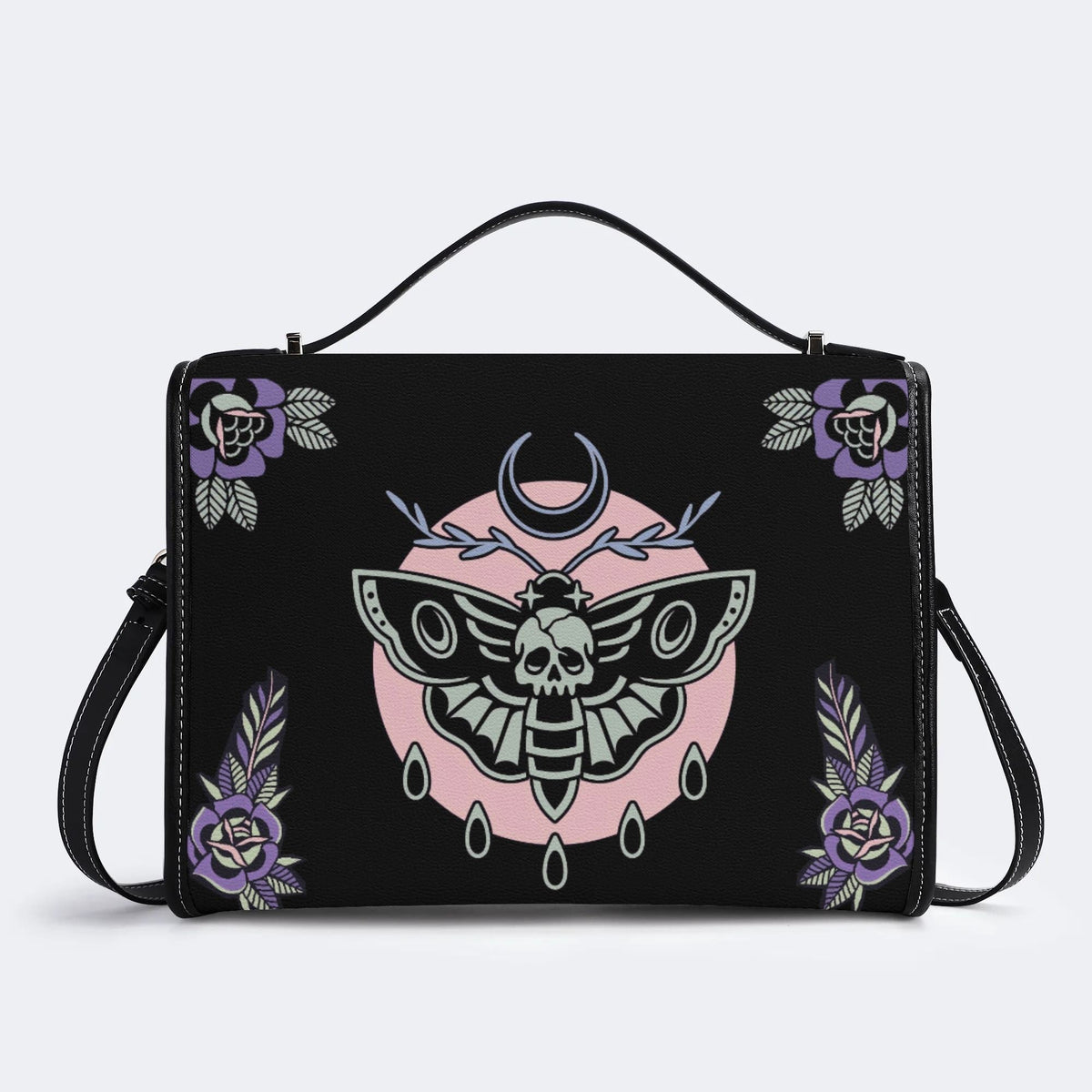 Death Moth Vintage Print - Leather Satchel Bag