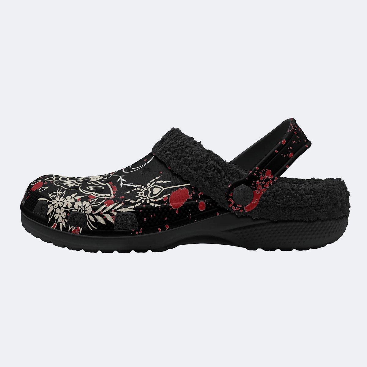 Death Moth Retro Print - Fur Lined Slippers/Sandals