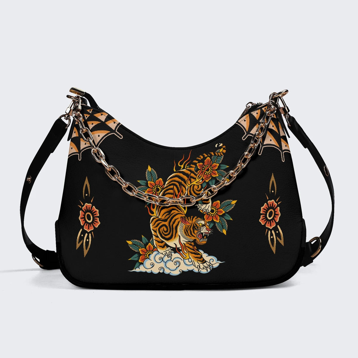 Tiger And White Cloud Print - Leather Crossbody Bag