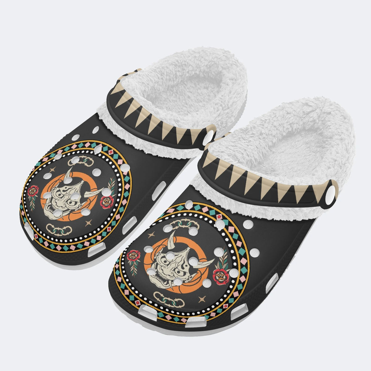 Horror Fangs Ghost Mask - Fur Lined Slippers/Sandals