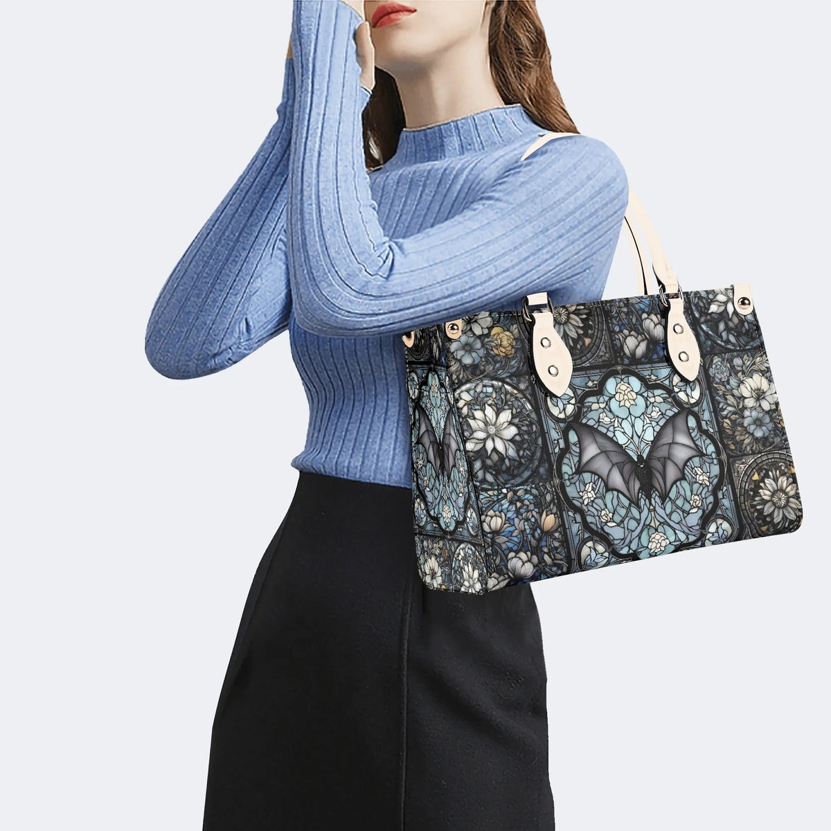 Gothic Bat Print - Leather Handbag