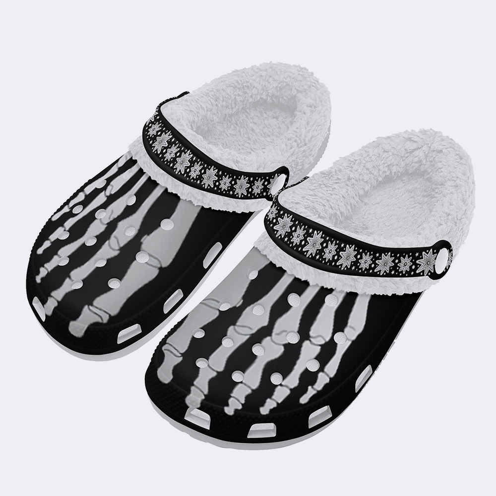 Skeleton Toes Skull Print - Fur Lined Slippers/Sandals