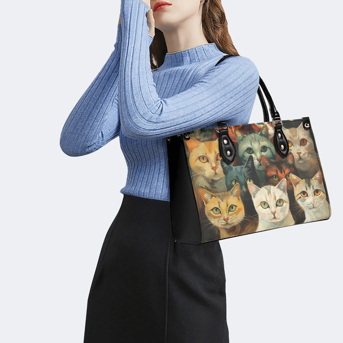 Artistic Cats Print - Leather Handbag