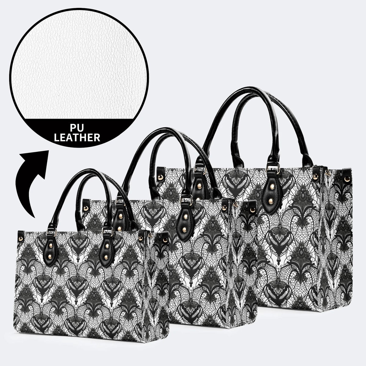 Retro Gothic Black Stripe Lace - Leather Handbag