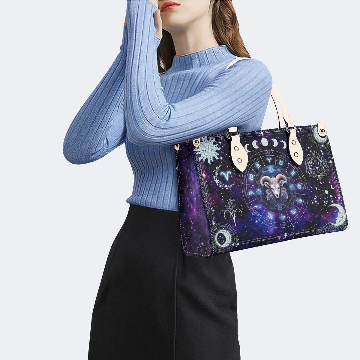 Aries starry sky - Leather Handbag