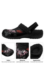 Close-up of moth tattoo detail on fleece slippers