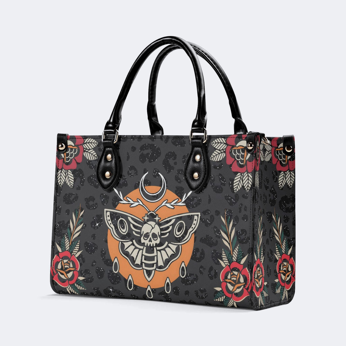Death Moth Vintage Print - Leather Handbag