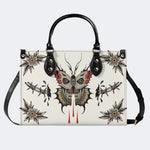 Death Moth And Flowers - Leather Handbag