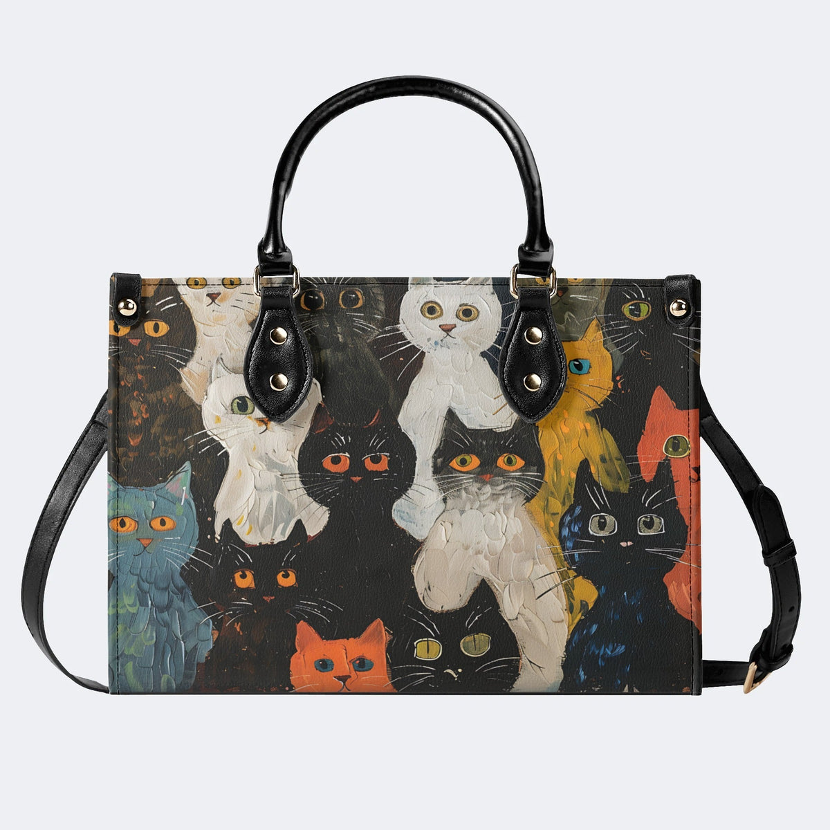 Artistic Graffiti Cats Print - Leather Handbag