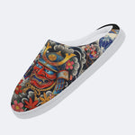 Irezumi Wave & Koi & Demon Face Print Fleece-Lined Slippers