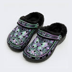 Night-lit Fluorescent Butterfly Vine Print Fleece-Lined Clogs