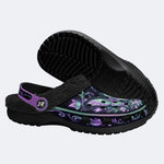 Night-lit Fluorescent Butterfly Vine Print Fleece-Lined Clogs