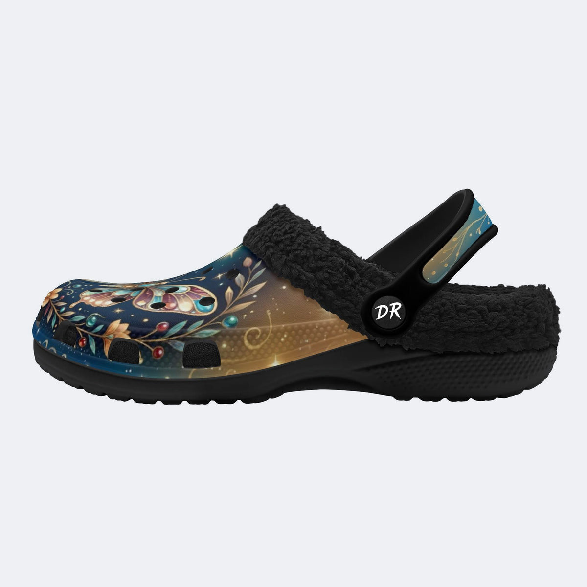 Jewel Butterfly Vintage Wreath Print Fleece-Lined Clogs