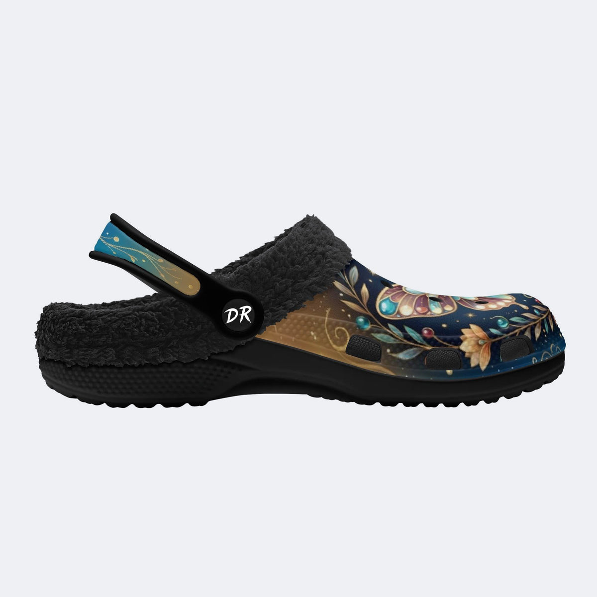 Jewel Butterfly Vintage Wreath Print Fleece-Lined Clogs