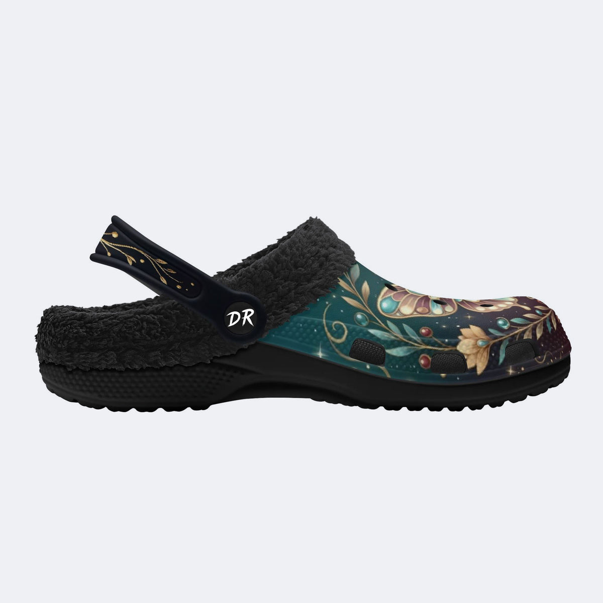 Jewel Butterfly Vintage Wreath Print Fleece-Lined Clogs
