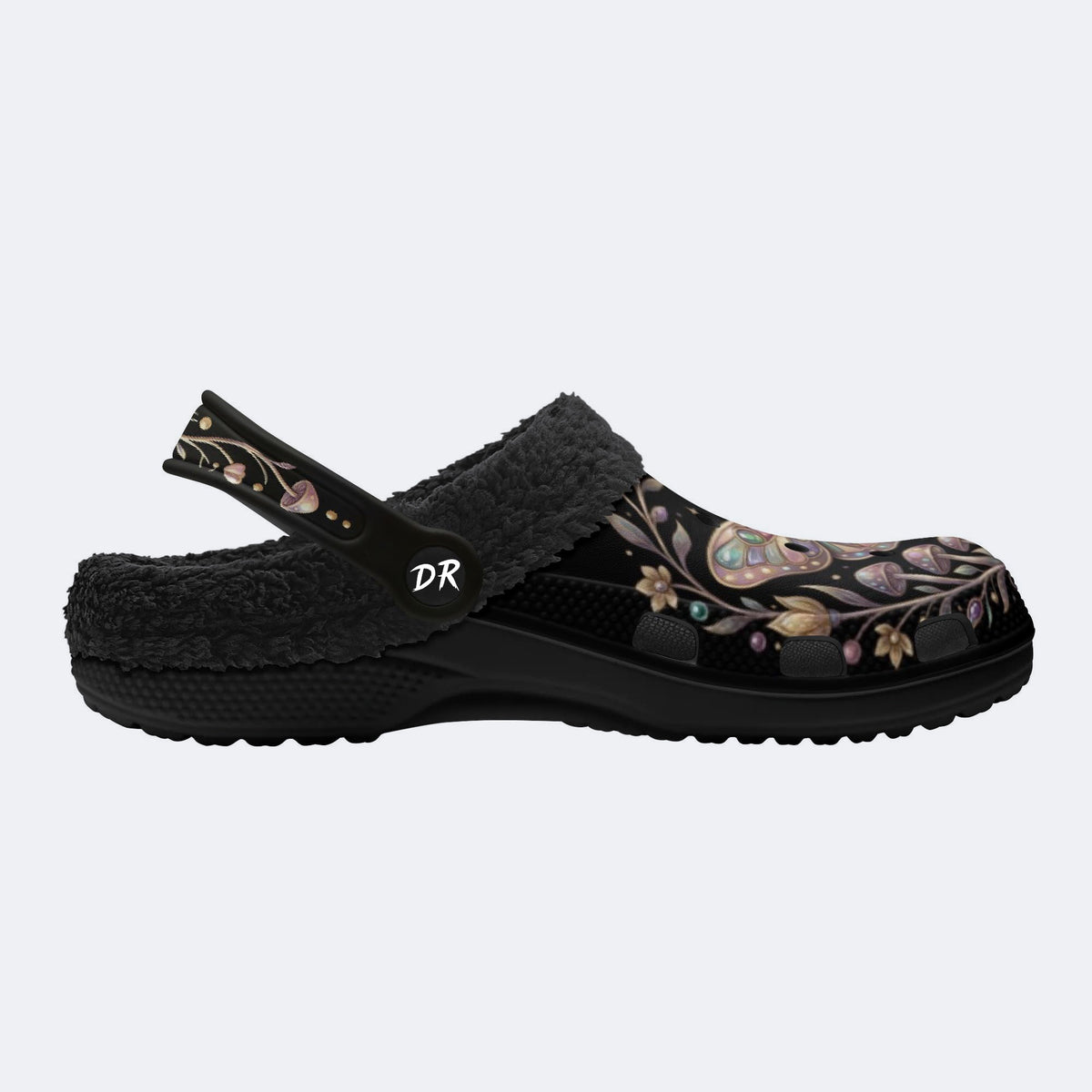 Jewel Moth Mushroom Wreath Print Fleece-Lined Clogs