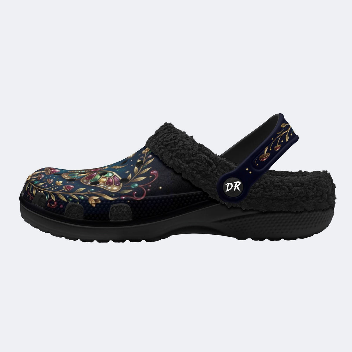 Jewel Moth Vintage Wreath Print Fleece-Lined Clogs