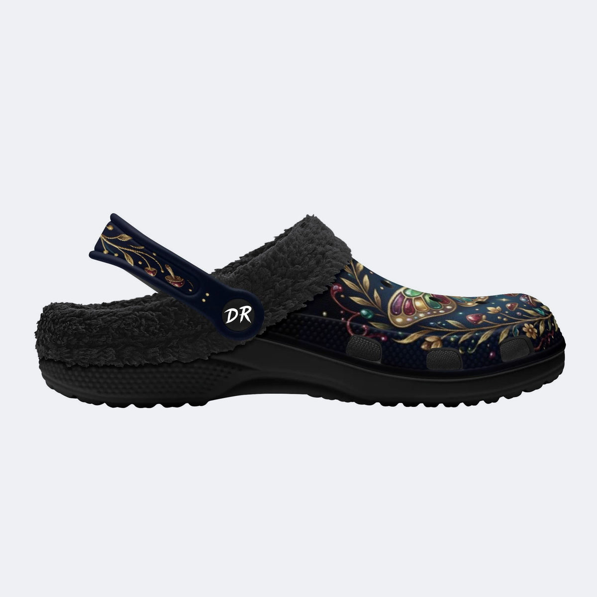 Jewel Moth Vintage Wreath Print Fleece-Lined Clogs