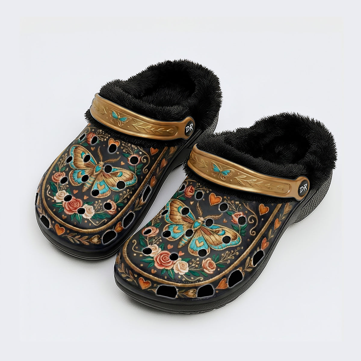 Vintage Moth Rose Print Clogs