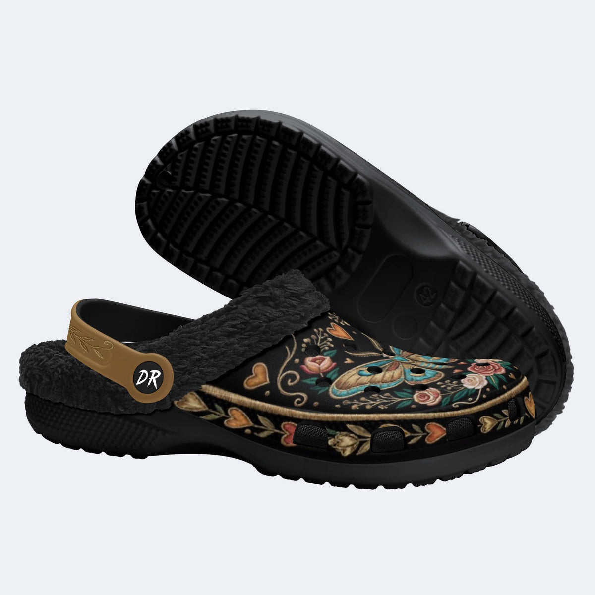 Vintage Moth Rose Print Clogs