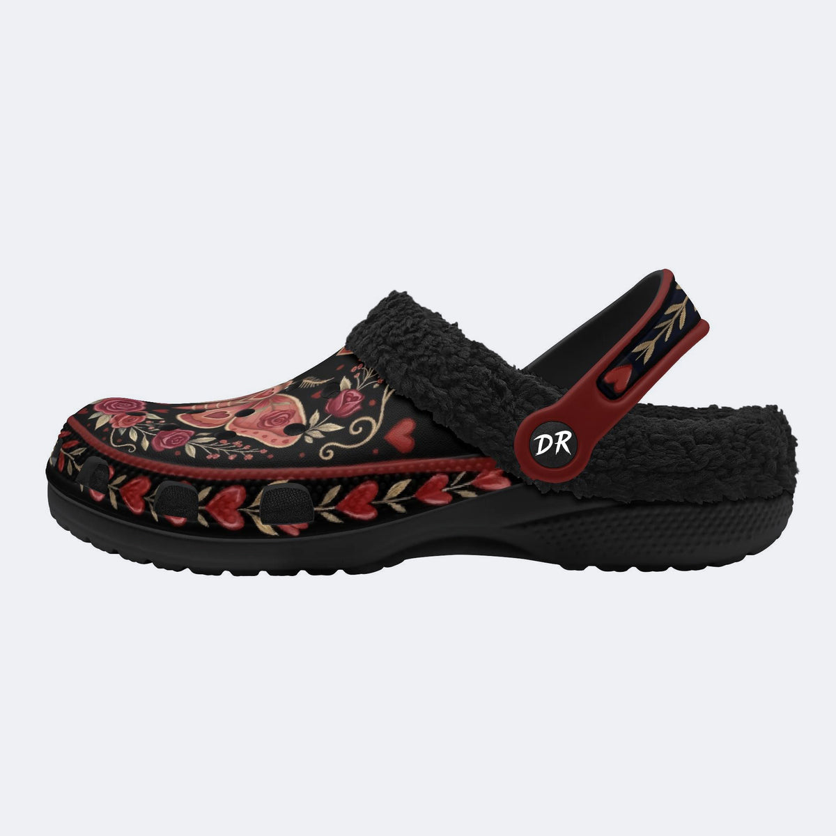 Red Rose Wreath Moth Print Clogs