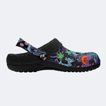 Irezumi Wave & Koi & Demon Face Print Fleece-Lined Clogs