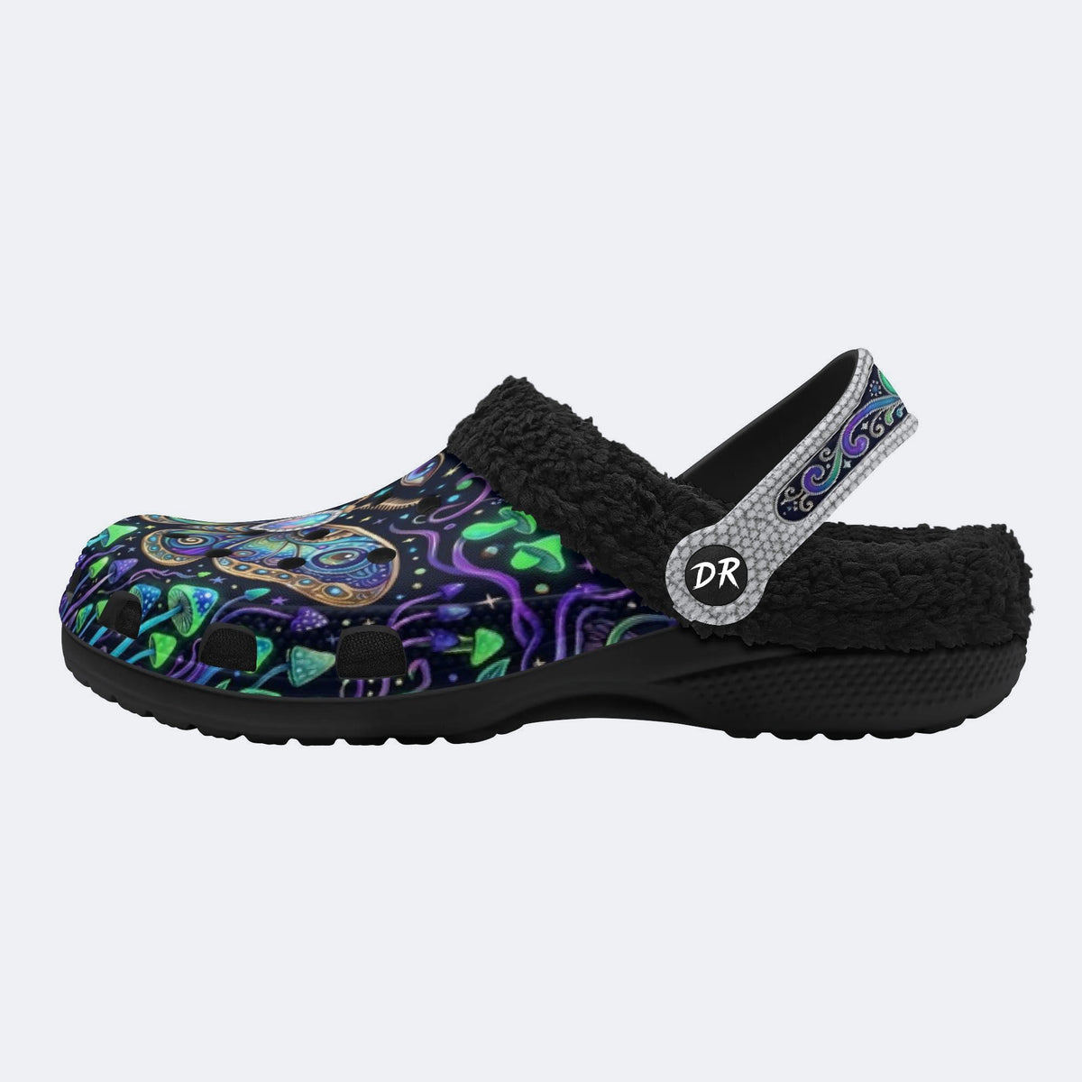 Psychedelic Mushroom Forest Moth Retro Print Clogs