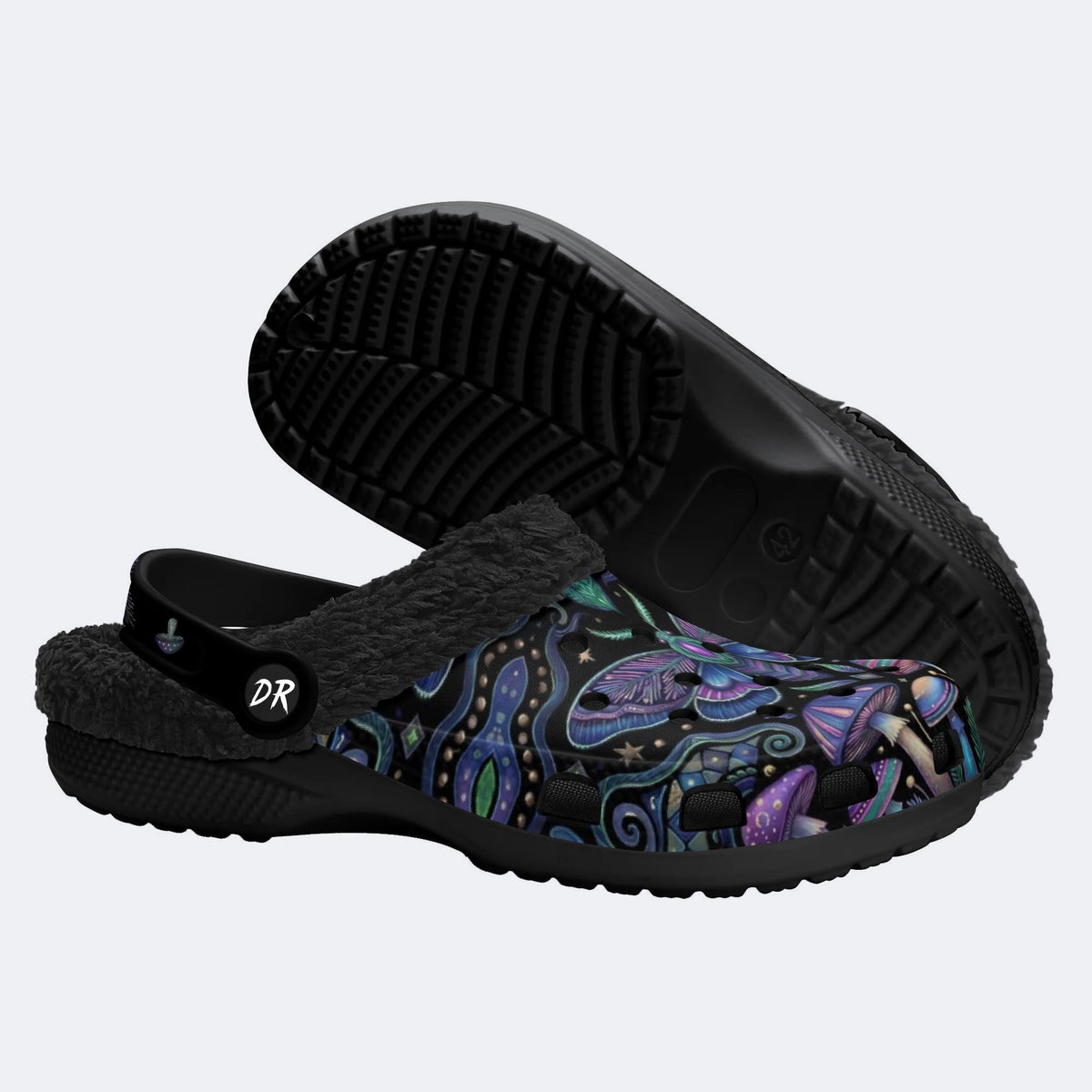 Vintage Mushroom Forest Moth Print Clogs