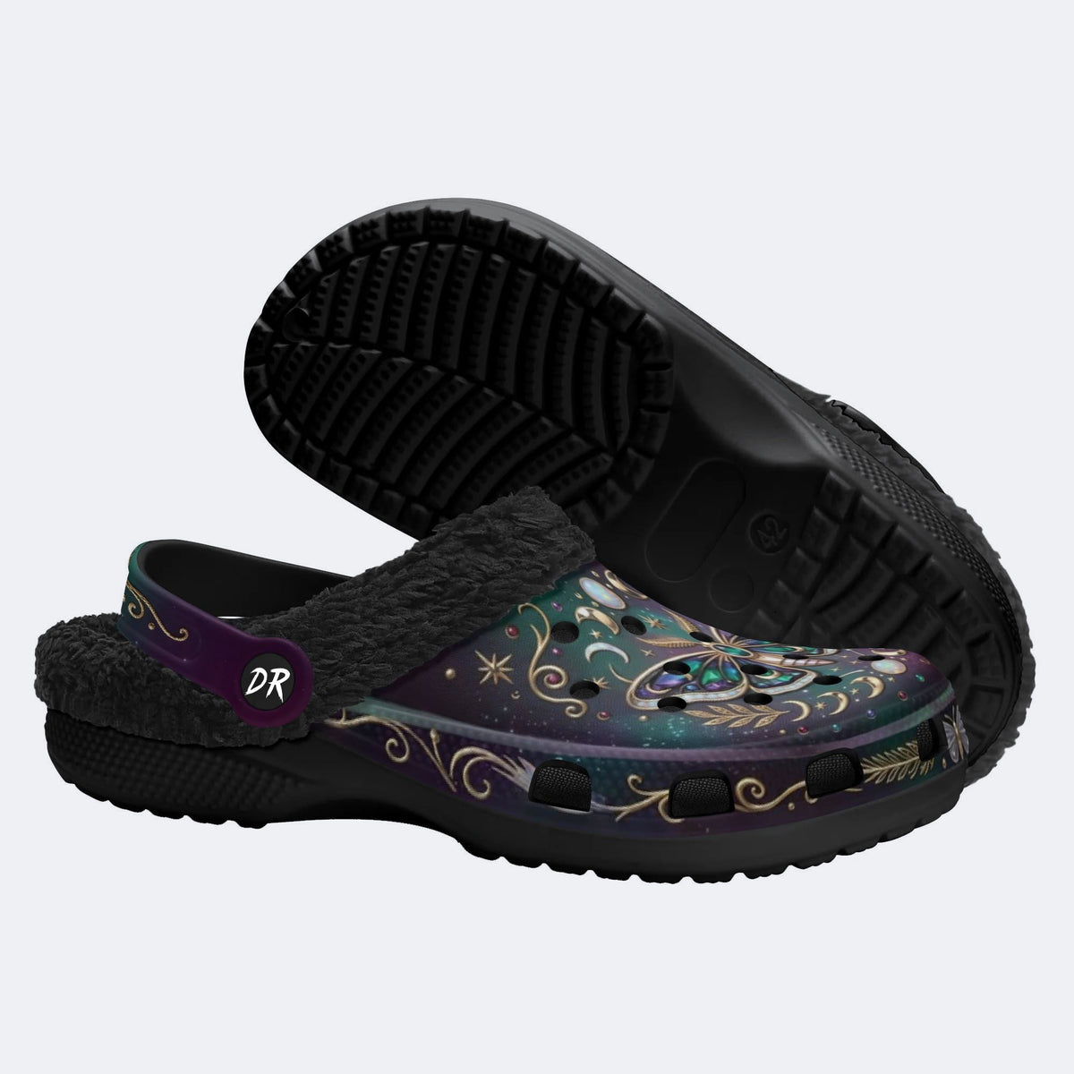 Jewel Moth Vintage Wreath Print Clogs