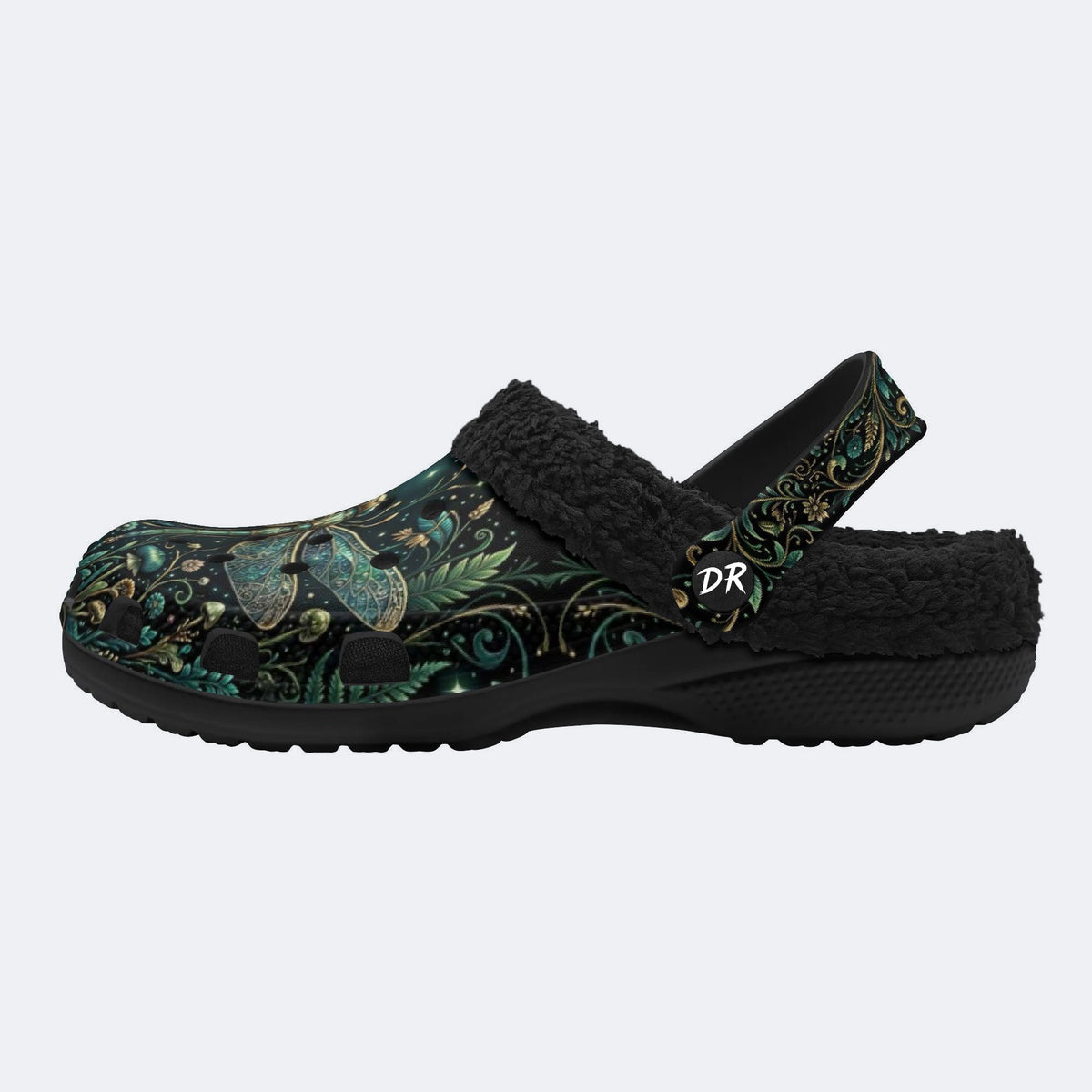 Dragonfly Forest Print Fleece-Lined Clogs
