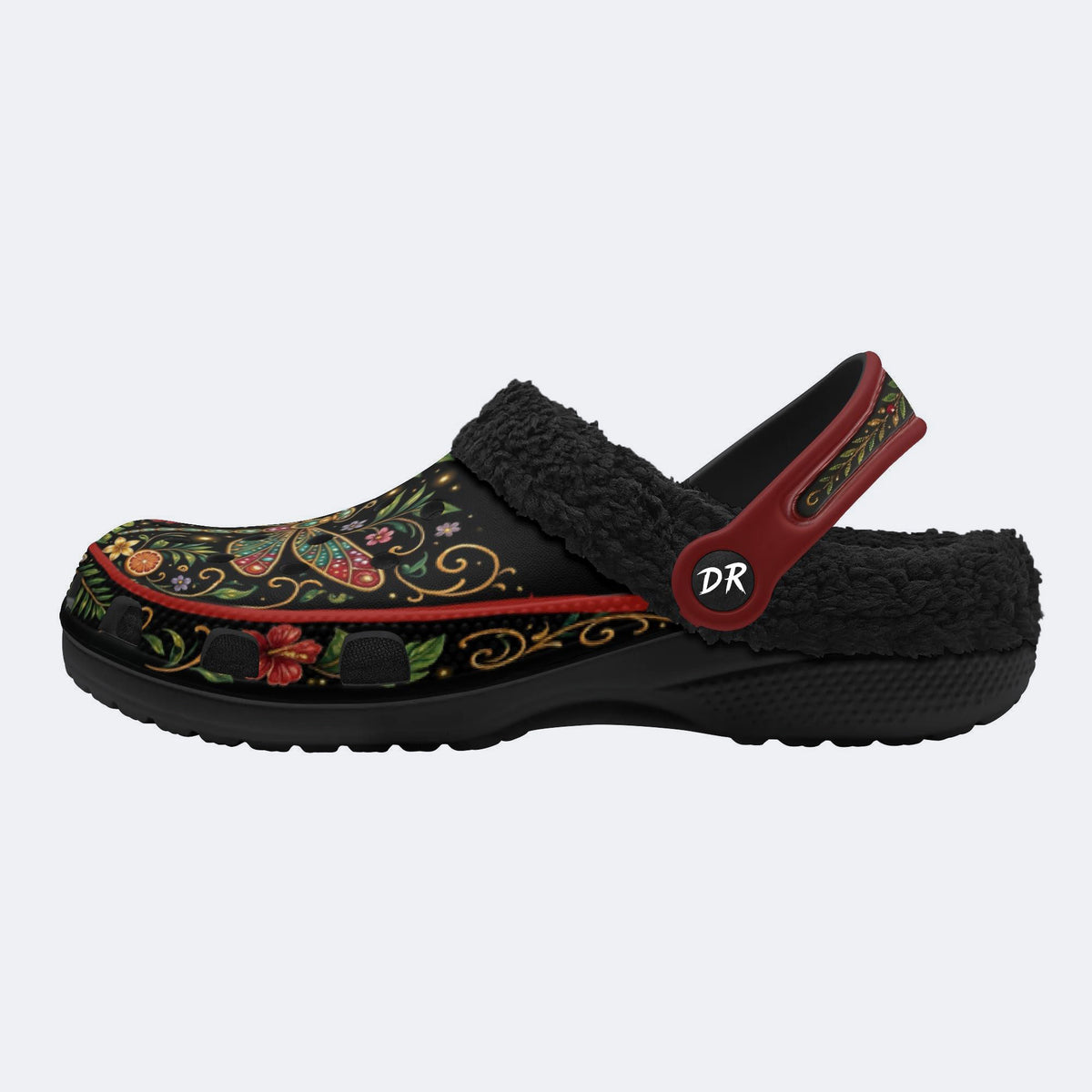 Jewel Dragonfly Vintage Wreath Print Fleece-Lined Clogs