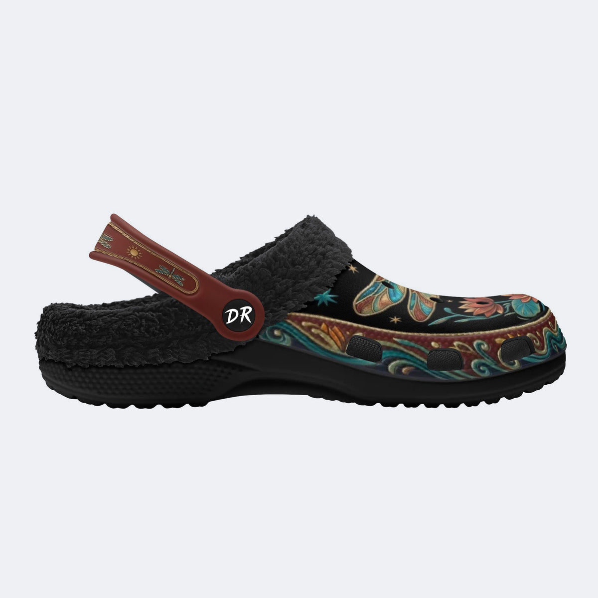 Vintage Dragonfly Flowers Print Fleece-Lined Clogs