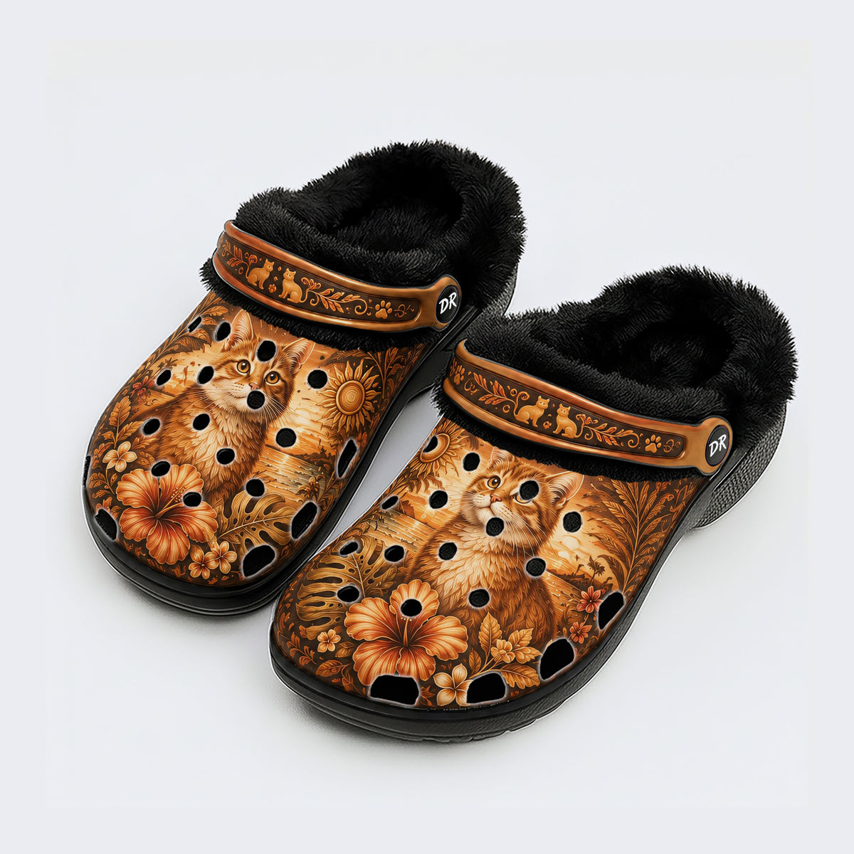 Tropical Ginger Cat Print Clogs