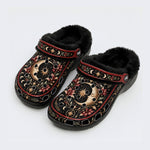 Celestial Crescent Moon Floral Print Fleece-Lined Clogs