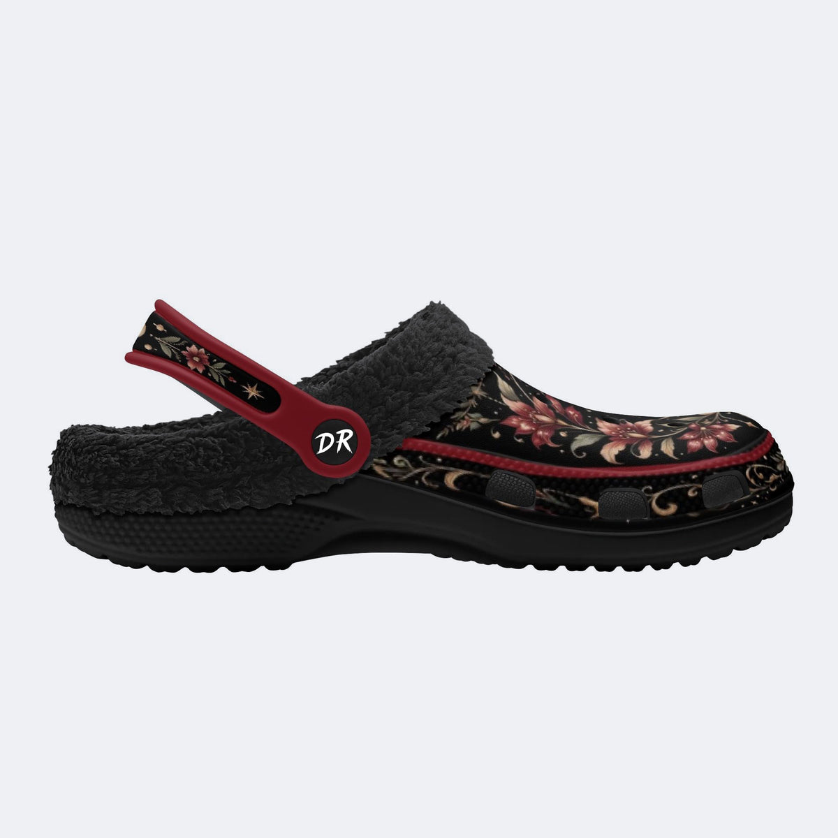 Celestial Crescent Moon Floral Print Fleece-Lined Clogs