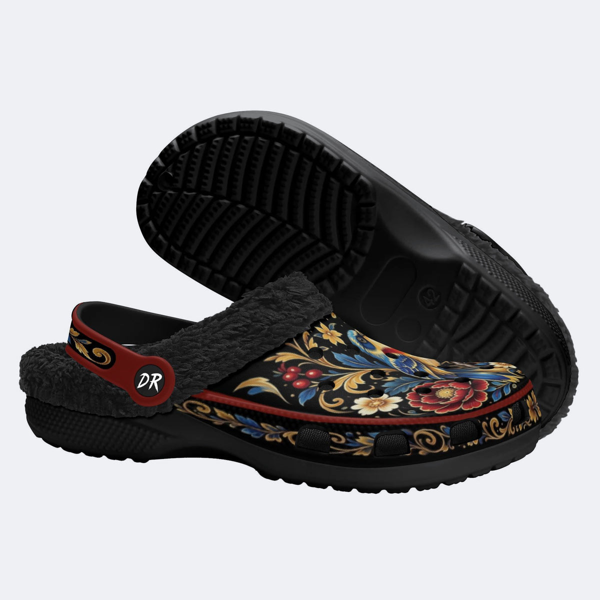 Ornate Bird Motif Decorative Print Clogs