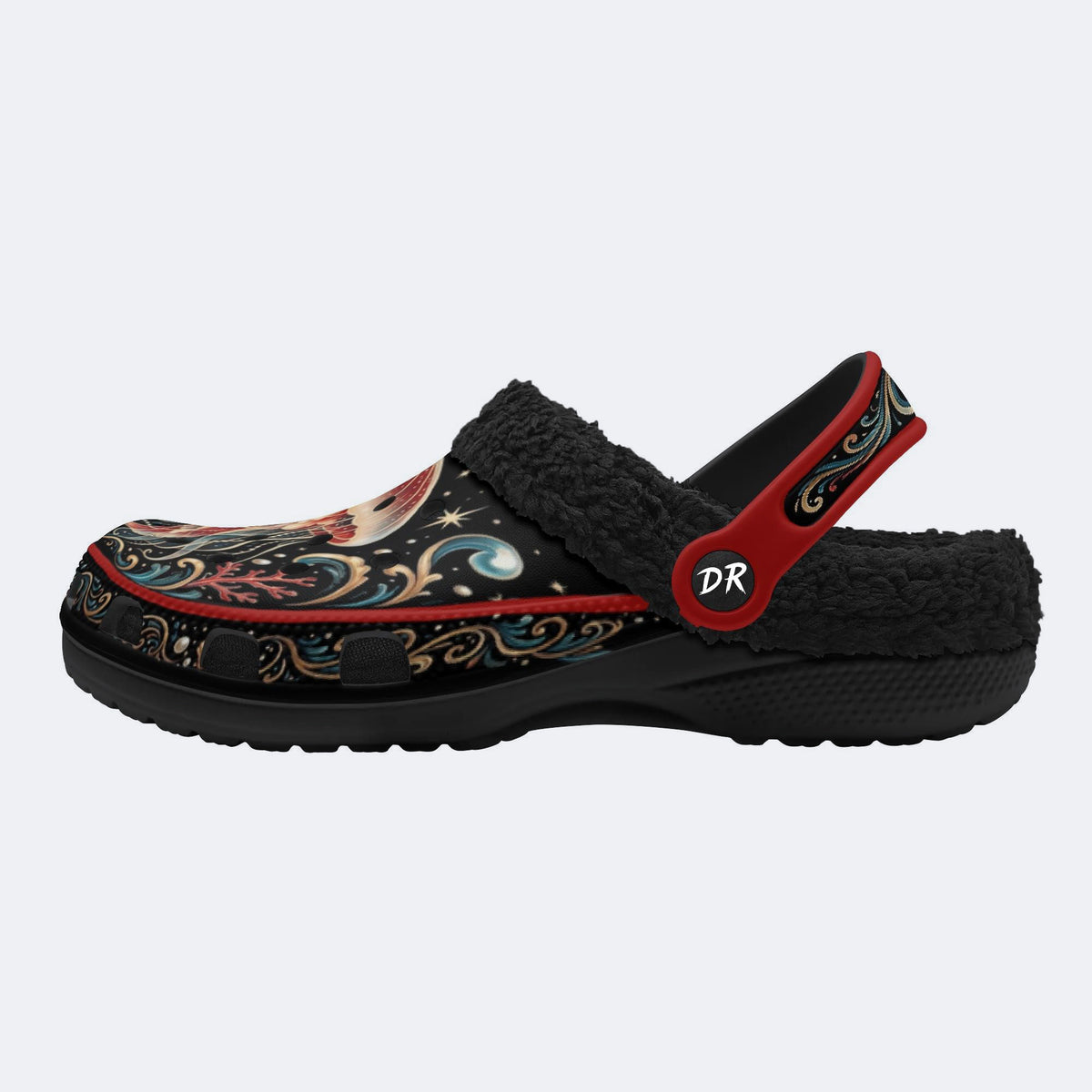 Ornate Jellyfish Print Fleece-Lined Clogs