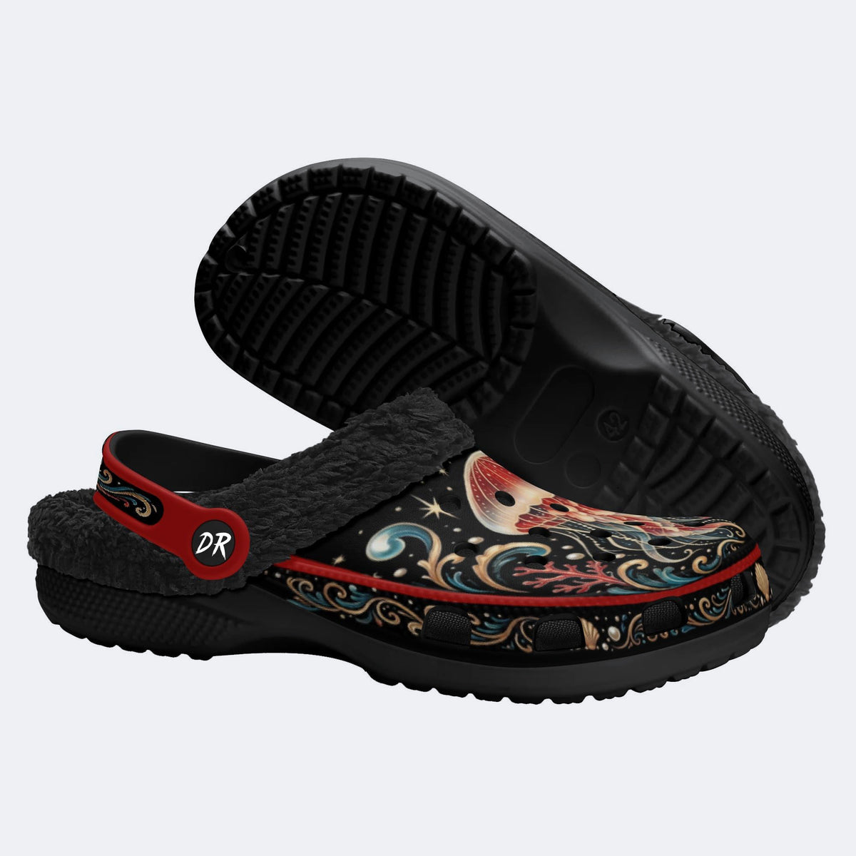 Ornate Jellyfish Print Fleece-Lined Clogs