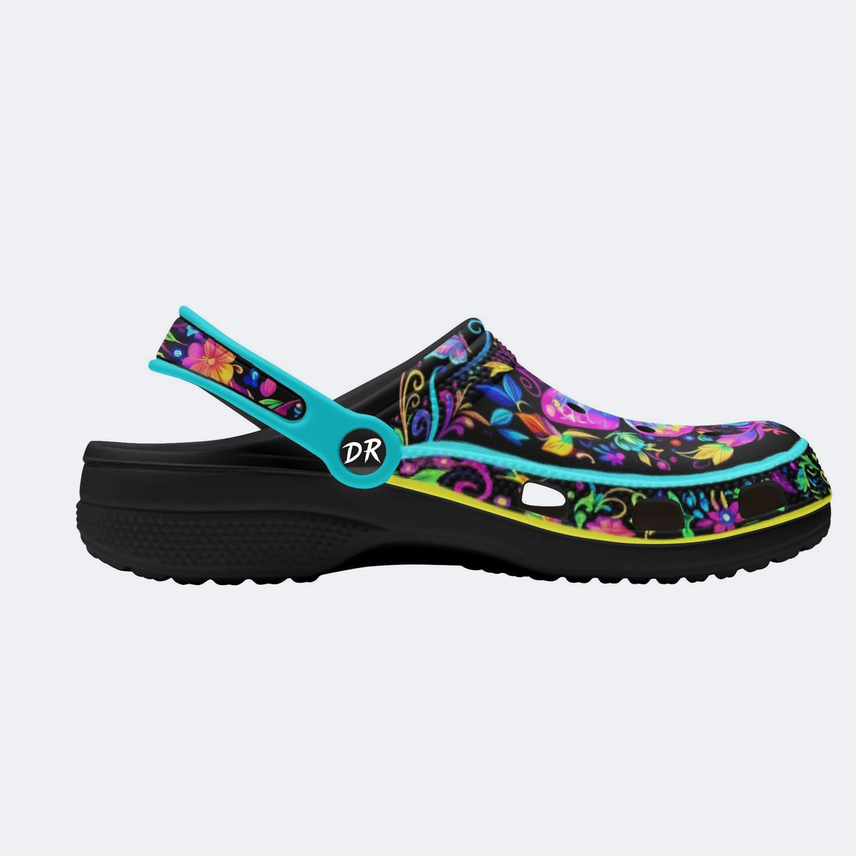 Hyper-Fluorescent psychedelic Butterfly Wreath Print Fleece-Lined Clogs