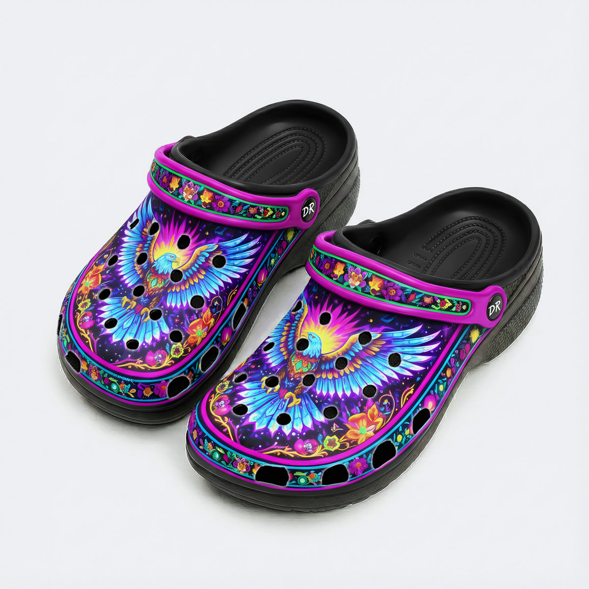 Floral Eagle Print Fleece-Lined Clogs