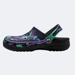 Dark Night Iridescent Moth Flowers Print Fleece-Lined Clogs