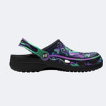 Dark Night Iridescent Moth Flowers Print Fleece-Lined Clogs