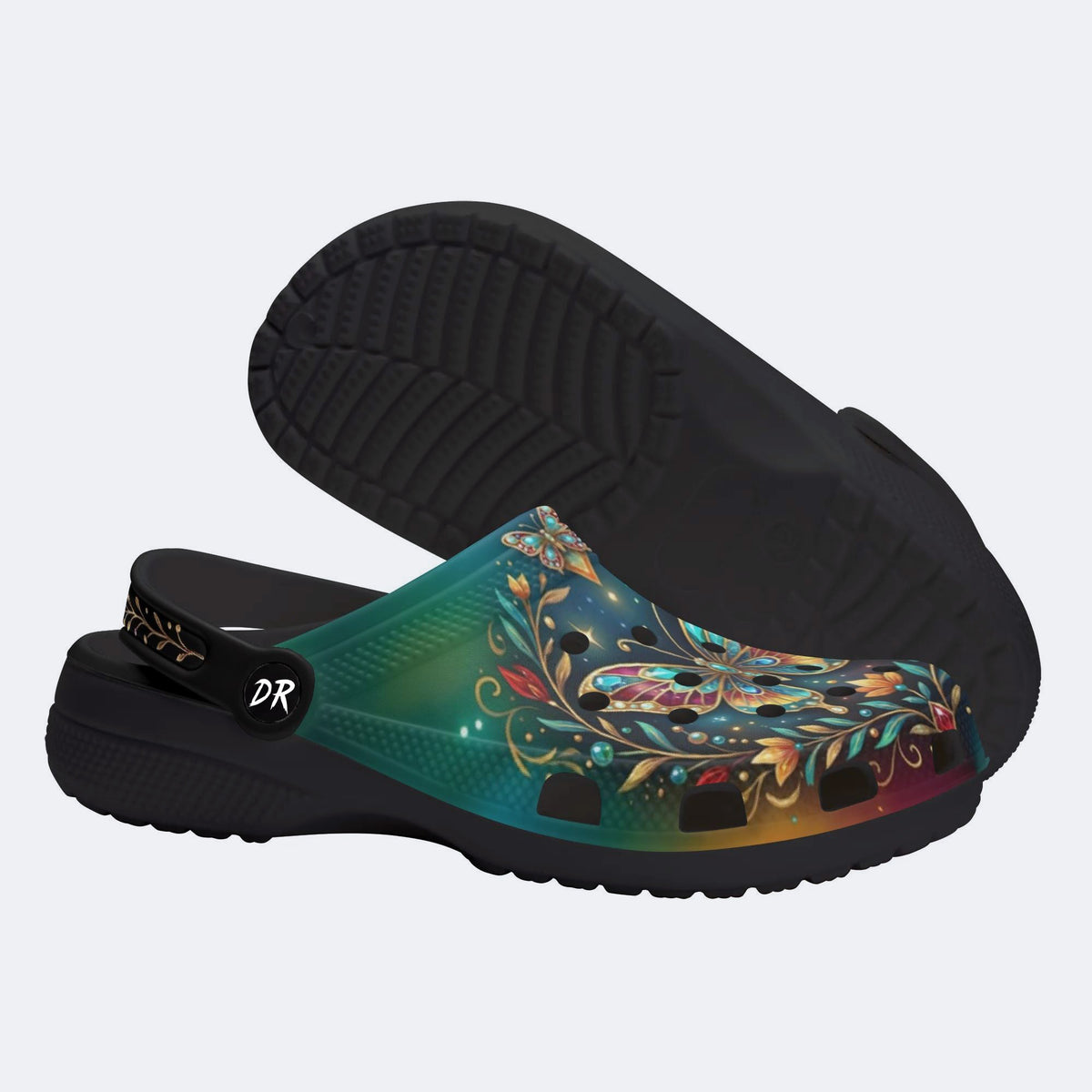 Brilliant Butterfly on Vines Print Clogs