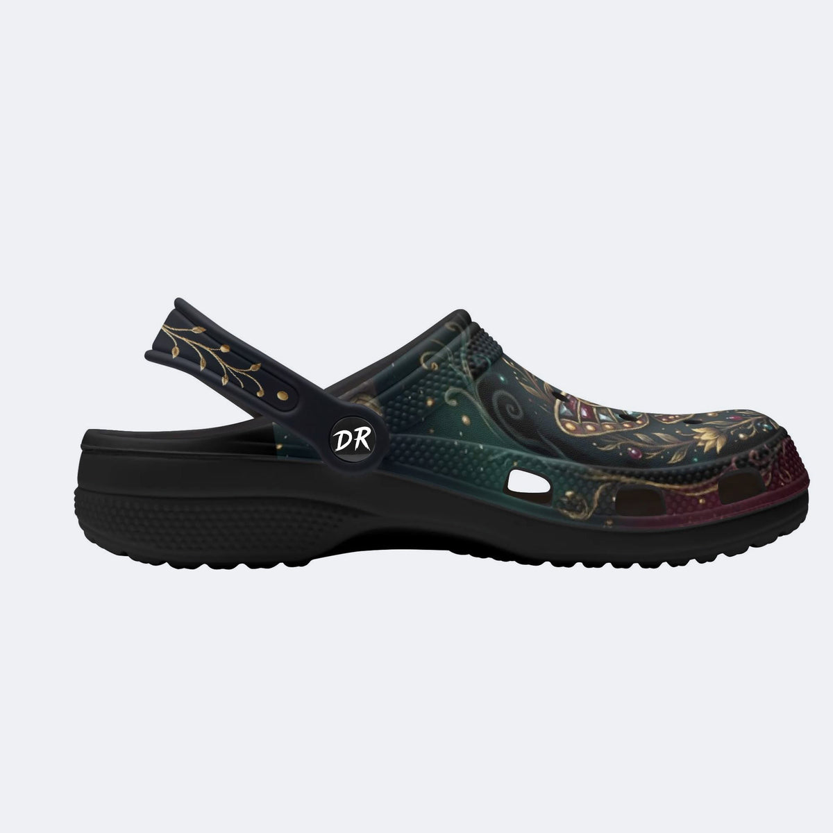 Jewel Moth Vintage Wreath Print Clogs