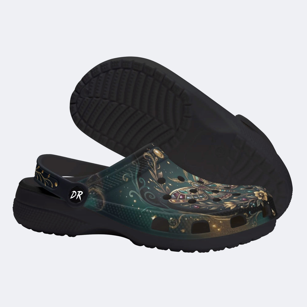 Jewel Moth Vintage Wreath Print Clogs