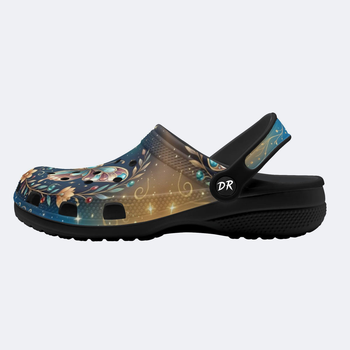 Jewel Butterfly Vintage Wreath Print Fleece-Lined Clogs
