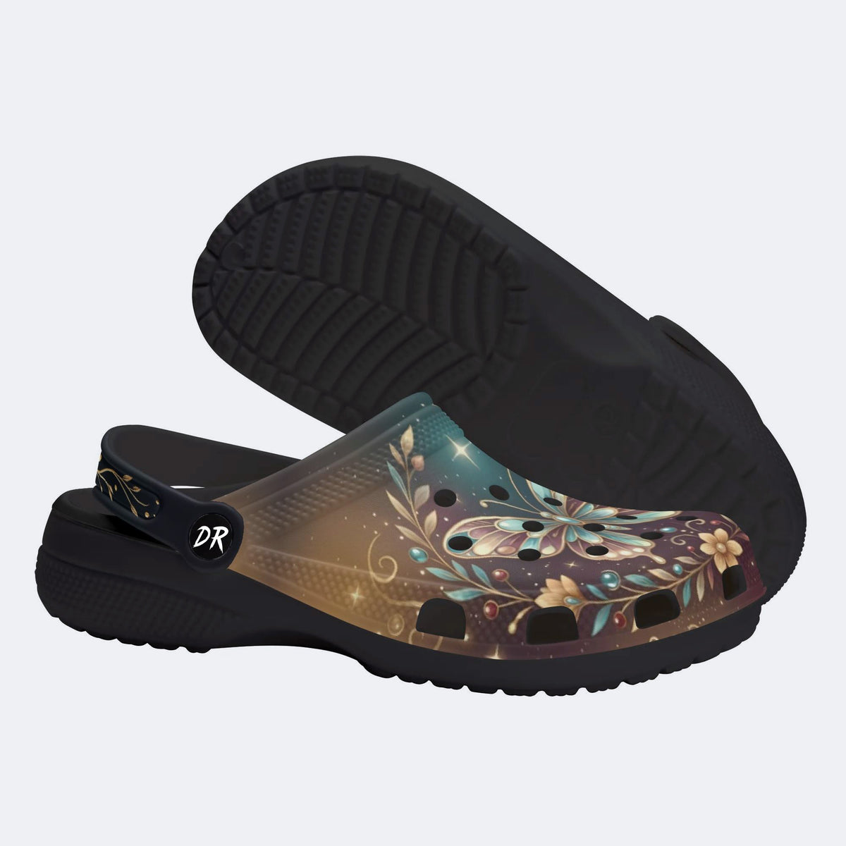 Jewel Butterfly Vintage Wreath Print Fleece-Lined Clogs