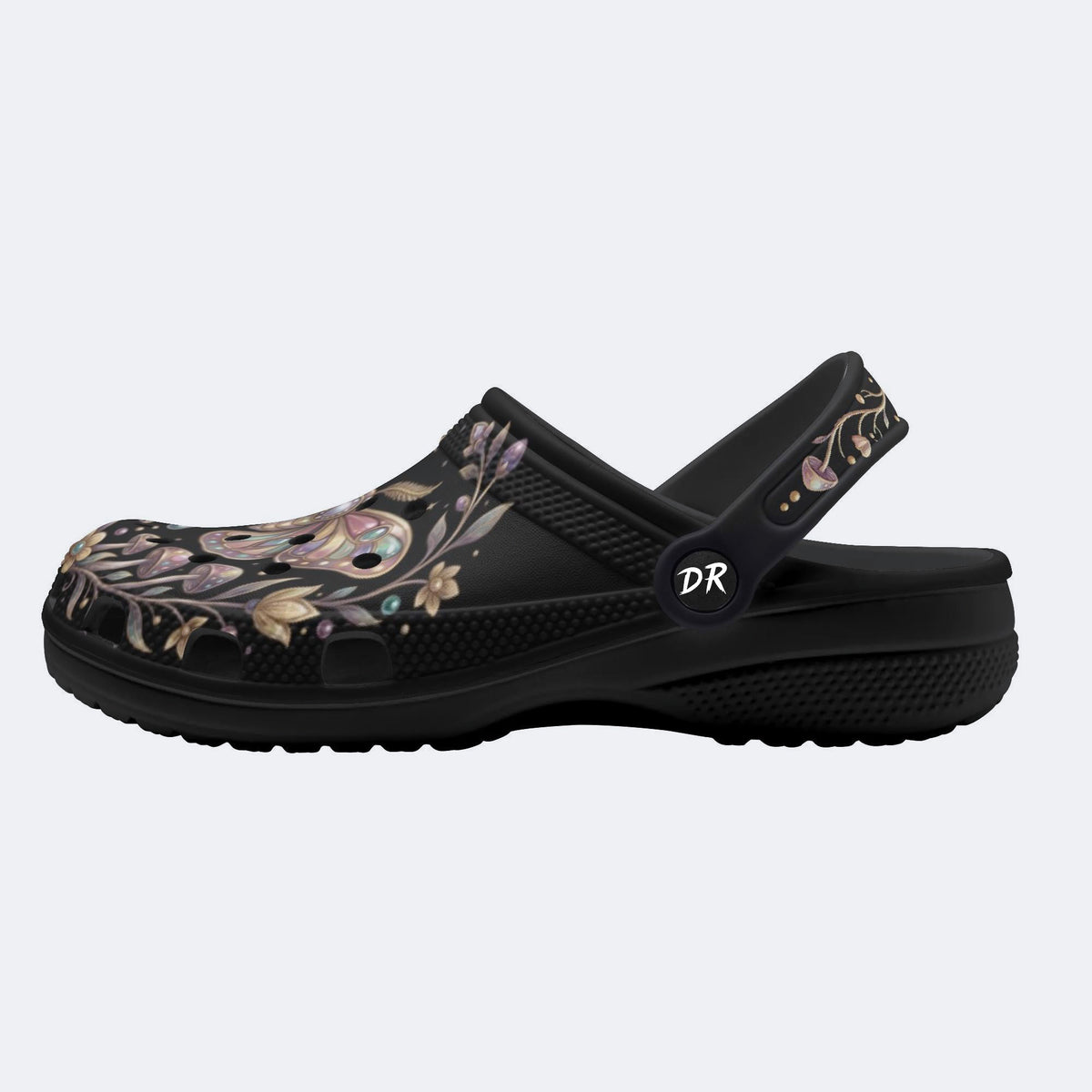 Jewel Moth Mushroom Wreath Print Fleece-Lined Clogs