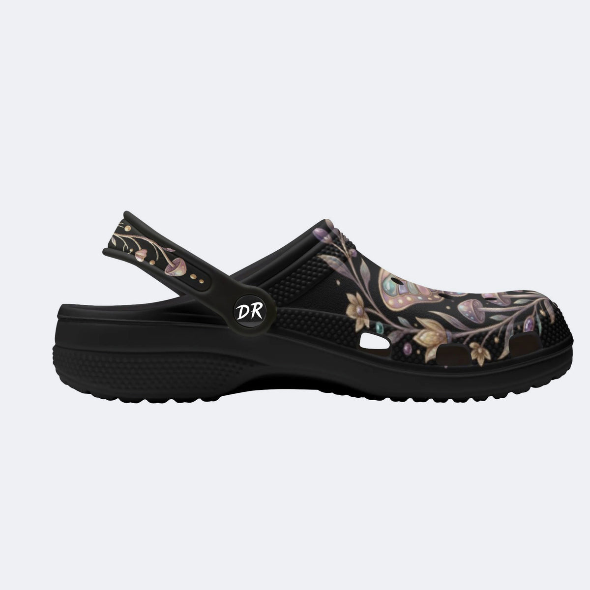 Jewel Moth Mushroom Wreath Print Fleece-Lined Clogs